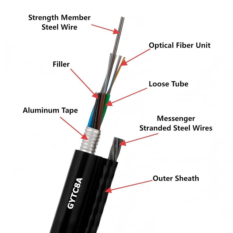 GYTC8A Self-supporting FIG8 Aerial Fiber Cable Armored with Aluminum Tape